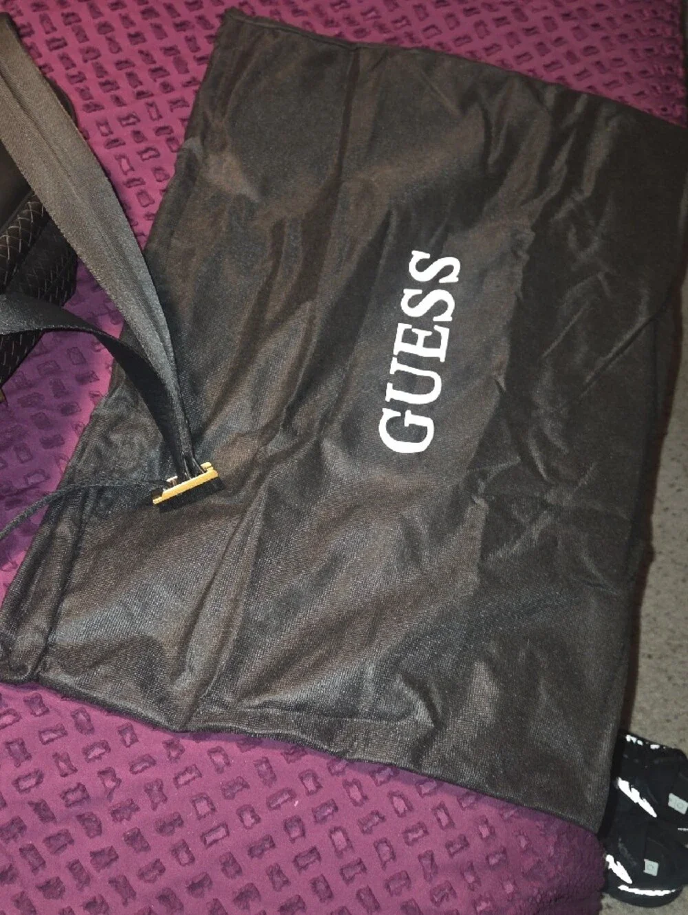 GUESS Black Woven-Texture Backpack with Gold Zipper Accents